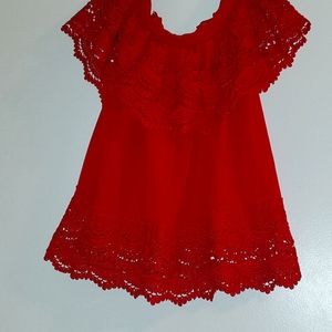 Women's Red Ruffle Shoulder Blouse